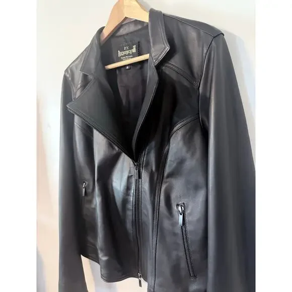 PONTE VECCHIO supple black 100% leather lambskin (?) moto Italian jacket coat - Picture 10 of 12